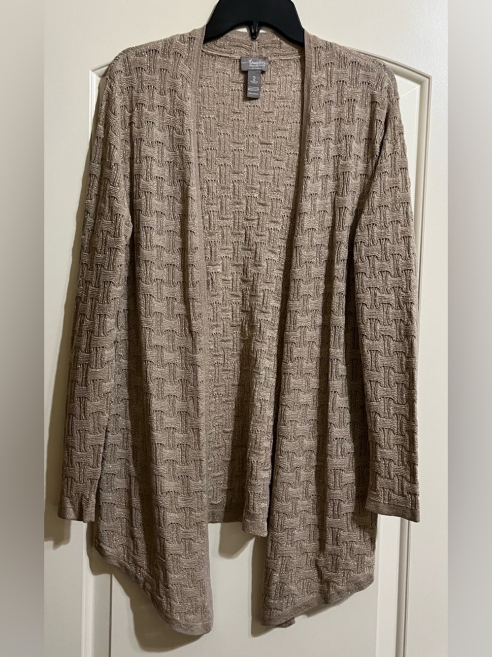 Travelers Collection by Chico’s Open Front Waterfall Gold Metallic Cardigan M